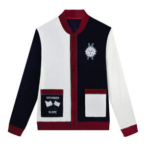 Navy Apres Ski Cabana Jacket Chaqueta unisex versátil con un sol audaz y un emblema de esquís Bordado de pendiente para principiantes y Premium - Product Image 1