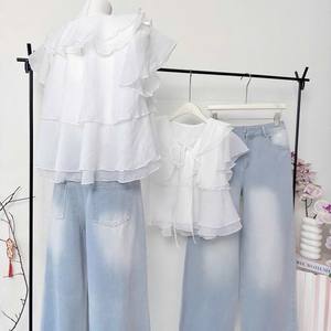 Vestido Mini de Manga Abullonada de Mezcla de Algodón Blanco Premium para Mujer, Uso Diario - Product Image 6