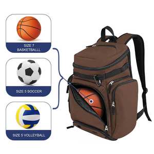 Sac à dos sportif – Sac à dos marron avec compartiment pour ballon de basket, rangement pour chaussures et porte-boissons isotherme - Product Image 2