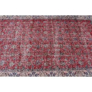 Grand tapis turc de 5x8,5 pieds, tapis vintage, tapis persan en laine rouge et bleu - Product Image 5