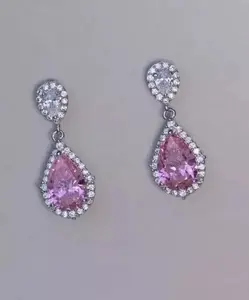Pendientes colgantes/colgantes de estilo vintage de plata 925 con zafiro Rosa simulado de corte de pera para compromiso o boda - Product Image 3