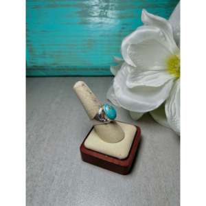 Bague en turquoise de Kingman Navajo et argent sterling, plaquée or rose, sertie clos, marque privée sous licence 'IS', cadeau tendance - Product Image 4