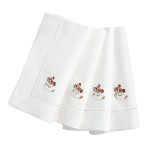 Vente en gros de serviette de table brodée personnalisée chien mignon en lin de haute qualité en coton blanc ourlet couverture de table mariages hôtel événements - Product Image 1