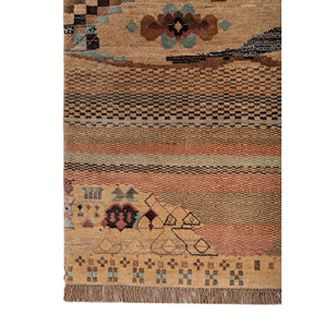 Manchaha Gold Hand Knotted Wool & Bamboo Silk Rug Modern Floral Geometric Design <b>Washable</b> Carpet for Home Use for Teens-Les-2742 - Product Image 4