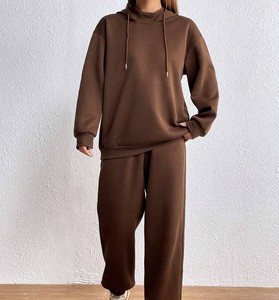 Pull-over à capuche avec logo personnalisé Sweat-shirt à capuche épais pour femmes de grande taille Ensembles de gymnastique Respirant Polaire Jogging Survêtement Imprimer - Product Image 3