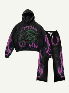 Ensemble de survêtement deux pièces personnalisé pour homme, en coton épais 100 %, avec sweat à capuche et pantalon de jogging à ourlet brut - Product Image 5