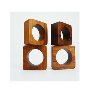 แหวนผ้าเช็ดปากไม้สักหกแพ็คทันสมัยสำหรับงานแต่งงานของตกแต่งบ้าน - Product Image 1