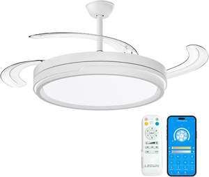 Ventilador de Techo Moderno LEDUNI de 6 Velocidades con Luz, Motor DC de 66W+30W Ultra Silencioso, Control Remoto y por Aplicación, Aspas Retráctiles de Aluminio, 4 Aspas - Product Image 1