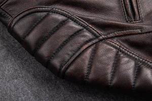 Veste en cuir matelassé d'hiver vintage pour hommes en gros-Cuir véritable-Conception solide à glissière sur le devant-Taille plus disponible-Premium - Product Image 3