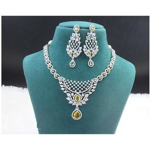 Designer Ethnic Statement <b>Jewelry</b> <b>Set</b>-AD Necklace and Earrings <b>for</b> <b>Brides</b> Parties and Festive Functions Brass on Sale! - Product Image 1