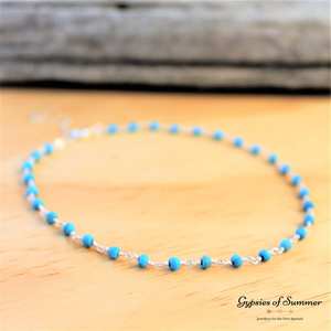 Sterling <b>Silver</b> <b>Choker</b> With Turquoise Gemstones Dainty Crystal <b>Necklace</b> For Layering Or Everyday Wear - Product Image 5