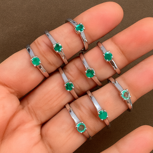 Elegant Women's Rhodium Plated 925 Silver Romantic <b>Emerald</b> Solitaire Prong Setting Dainty <b>Band</b> Engagement Wedding Anniversary - Product Image 5