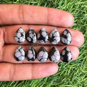 พลอยรูปลูกแพร์รูปเกล็ดหิมะออบซิเดียน10X14มม. 10ชิ้นอัญมณีธรรมชาติแบบหลวมสำหรับงานหัตถกรรมเครื่องประดับทำมือและดีไซน์แบบทำมือ - Product Image 1