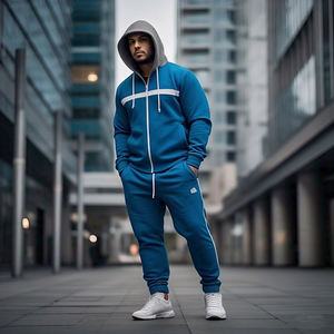 Survêtement surdimensionné à fermeture éclair pour hommes OEM ensemble de pantalons de survêtement à capuche à fermeture éclair pour hommes couleur unie survêtement à fermeture éclair pour hommes - Product Image 4