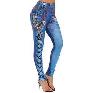 Womwns legging Skinny cintura alta mujeres pantalones mariposa estampado con cordones elásticos Pantalones deportivos Hip Lift Jeans mujeres lápiz - Product Image 2
