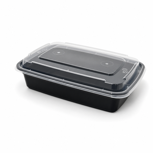 Contenitore per Alimenti Monouso Rettangolare Nero 24OZ in PP Minimalista 3h Corporation H-JH24, Adatto al Microonde, con Coperchio per Pasti da Asporto - Product Image 1