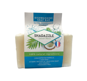 Savon à vaisselle solide écologique Shadazzle Ultra-dégraissant et poudre moussante Fabriqué en France Ingrédients 100% naturels 100g - Product Image 1