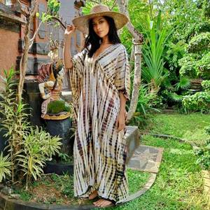 Vestido Kaftan Bohemio con Estampado Tie-Dye para Mujer, Largo hasta el Suelo, Cuello en V, Estilo Playero, Holgado, Ecológico, Hecho a Mano, de Algodón, para Verano - Product Image 2