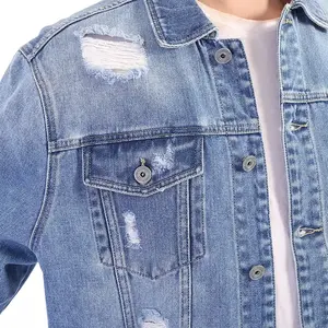 Chaqueta vaquera de lavado ácido con cuello levantado para hombre, ropa de calle transpirable ecológica, moda personalizada - Product Image 5