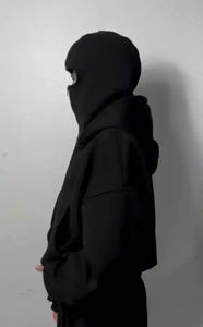 2026 Men Fashion Hooded Mask Elastic Fitness Ninja <b>Balaclava</b> 100% Cotton Fleece Winter High Quality Hoodie <b>Black</b> Gray Tee - Product Image 2