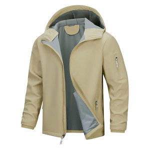 Veste polaire Softshell d'extérieur pour homme, multi-poches, col montant, grande taille, tissu denim, fermeture éclair style vintage pour l'hiver - Product Image 1