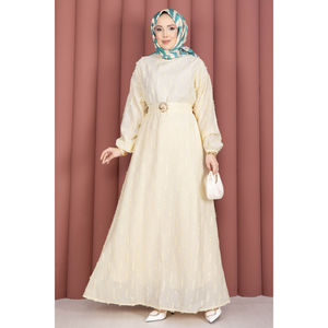 Vestido Modesto Bordado con Cinturón de Hebilla Dorada Amarillo Tallas XS-6XL Opciones de Largo hasta el Suelo y hasta la Rodilla con Cremalleras y Volantes para el Día - Product Image 4