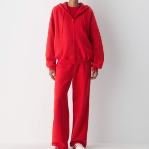 Womens Red Tracksuit Set Full <b>Zip</b> Hoodie and Wide Leg Pants Fleece Winter Warm Casual Loungewear Co-ord Set Stylish Activewear - Product Image 5