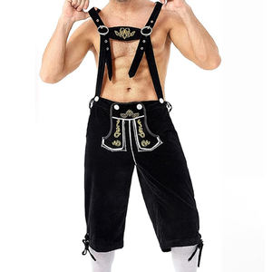 TRACHTEN auténtico alemán hombres Lederhosen cuero genuino bordado elegante Casual transpirable marrón claro media rodilla cintura botón - Product Image 1