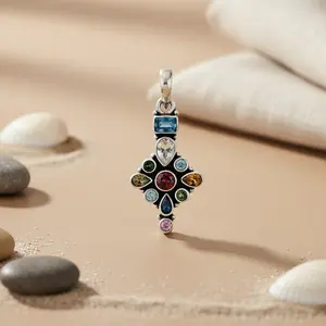 Pendentif en argent sterling 925 multi-pierres précieuses plaqué rhodium or rose diamant perle bijoux tendance pour cadeau de fiançailles pour femmes - Product Image 2