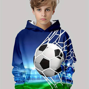 Sweat-shirt décontracté pour enfants avec col à capuche, manches longues, imprimé 3D Footbaii, tissu tricoté, haut pour garçons pour le printemps et l'automne - Product Image 4