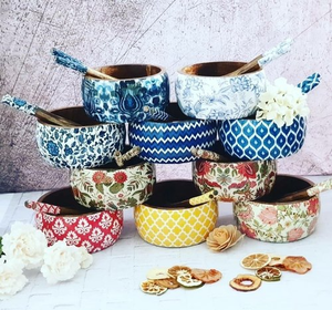 Ensemble de bols en bois enduit d'émail faits à la main de l'Inde vaisselle jetable personnalisable pour les fêtes à la maison vente à chaud - Product Image 2