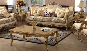 Ensemble de canapés classiques de luxe en bois de teck avec tables d'extrémité et centrales sculptées à la main Rembourrage en tissu de haute qualité pour meubles de maison - Product Image 3