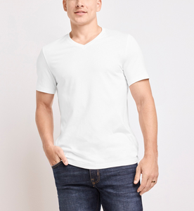 Camiseta directa de fábrica para hombre 100% algodón con cuello en V diseño logotipo personalizado manga corta opción multicolor 180 GSM semiajustada - Product Image 2