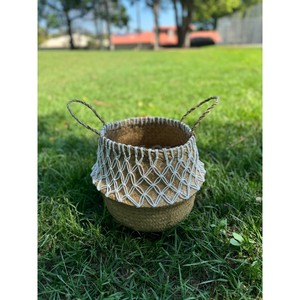 Cesta de almacenamiento de abalorios Baki de algas marinas tejidas a mano de alta calidad, decoración de algas marinas naturales con acento de macramé - Product Image 1