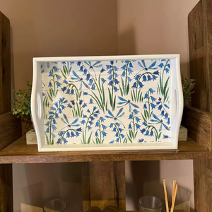 Plateau de service rectangulaire en bois fait à la main, plateau à nourriture, vaisselle de cuisine, organisateur de rangement, café, thé, petit-déjeuner, boissons - Product Image 1