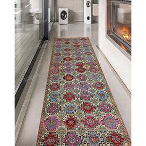 Geometric Pattern <b>Runner</b> Rug, Printed Rug with <b>Kilim</b> Design,Luxury Velvet Rug - Product Image 5