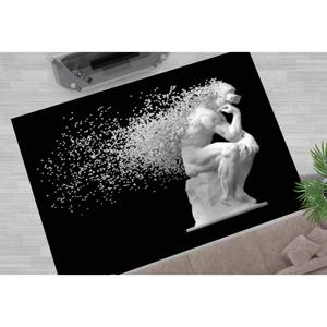 Tapis imprimé noir et blanc : moderne, élégant, antidérapant, pour bureau, salle de bain, tapis en chenille - Product Image 2