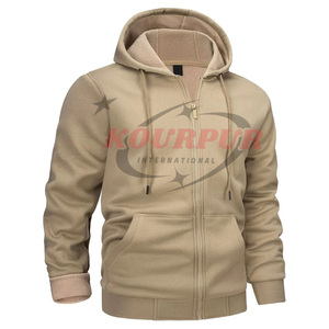 Sweat-shirt à capuche beige pour homme, coupe classique, en coton French Terry, avec fermeture éclair et poche avant, style décontracté pour l'automne, prix de gros - Product Image 1