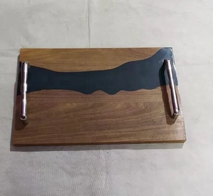 Plateau de service en bois rectangle moderne jetable avec poignée en métal plaqué argent pour une utilisation en fête - Product Image 2