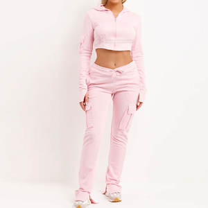 ชุดวอร์มคอตตอนเอวสั้นสำหรับผู้หญิงเสื้อลำลองไซส์ XL เสื้อมีฮู้ดกันลมใช้ทุกวันทำจากโรงงาน - Product Image 5