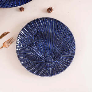 Modern Blue Sapphire Textured <b>Ceramic</b> <b>Plate</b> Set of 4 10.5 Inch for Parties - Product Image 2