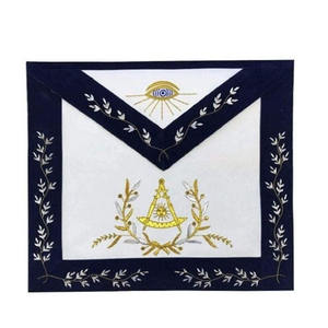 Delantal Masónico Hecho a Mano con Borde Azul, Cinta Bordada con el Ojo de la Providencia, Compás y Escuadra, Insignia Masónica - Product Image 2
