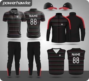 Uniforme de Cricket con Estampado Simple, Camiseta con Cuello de Media Manga, Jersey con Pantalones, Pantalones, Color Negro, Azul y Rojo - Product Image 1