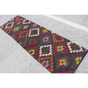 Alfombra Turca de 2.6x8.4 pies, Alfombra Vintage, Alfombra de Lana con Diseño Floral Rojo y Verde - Product Image 4