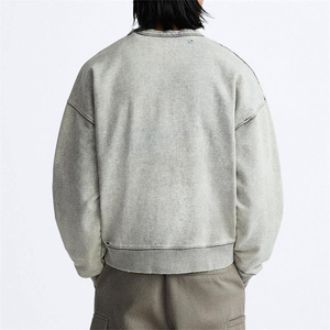 เสื้อสเวตเตอร์คอกลมของผู้ชายผ้าคอตตอน100% โอเวอร์ไซส์โอเวอร์ไซส์ผ้าซักลายกรดออกแบบได้ตามต้องการน้ำหนักมากสำหรับฤดูใบไม้ร่วง - Product Image 6