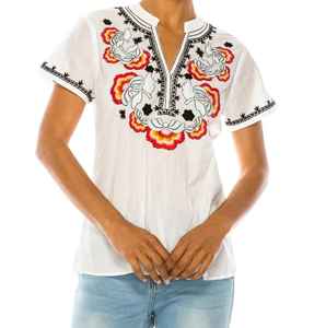 Blusas Bordadas de Alta Calidad para Mujer, Camisas Casuales Estilo Campesino, Camisetas Bohemias de Manga Corta con Estampado Floral - Product Image 2