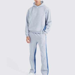 Streetwear personnalisé 100% coton pour hommes survêtement respirant à capuche surdimensionné épaules tombantes pantalon empilé jogging d'hiver deux pièces - Product Image 1