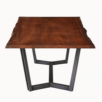 Table à manger rectangulaire en bois massif à bord naturel |   Base en métal de style loft industriel |   Meubles de salle à manger en acacia naturel, faits à la main, imperméables