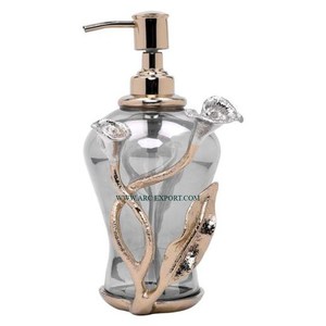 Dispensador de jabón líquido para limpieza de manos de baño de Metal y vidrio de aspecto creativo, dispensador de jabón elegante con diseño de flores de vidrio - Product Image 1