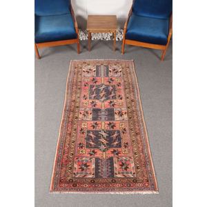 Petit tapis turc de 3,3 x 6,4 pieds, tapis vintage, tapis géométrique rose et marron - Product Image 1